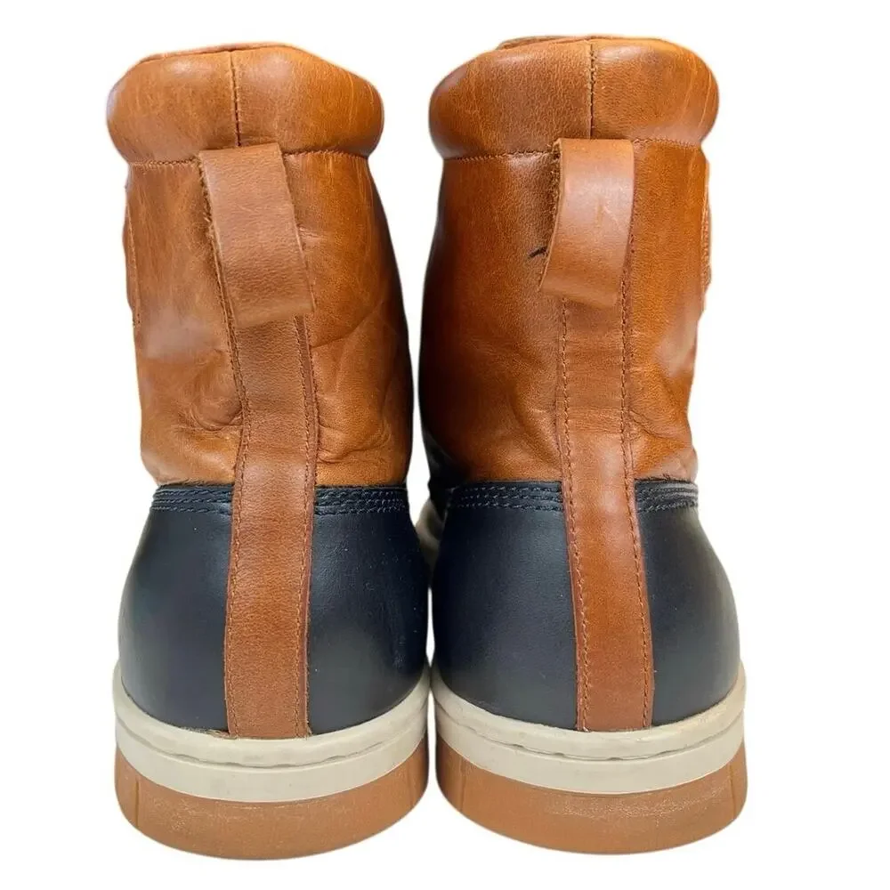 Diesel Tatradium Club Tatra Leather Boots Mens 12 Brown Navy Blue Moc Toe Y00839